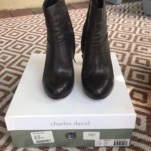 High heeled brown leather bootie